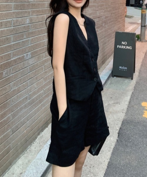 Aelina セットアップ ノースリーブトップスショートパンツセットアップ