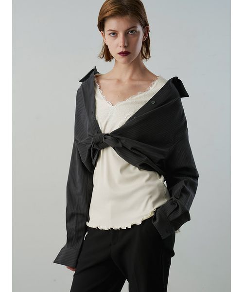 Henon. ブラウス シャツ パワーショルダーシャツ レディース 