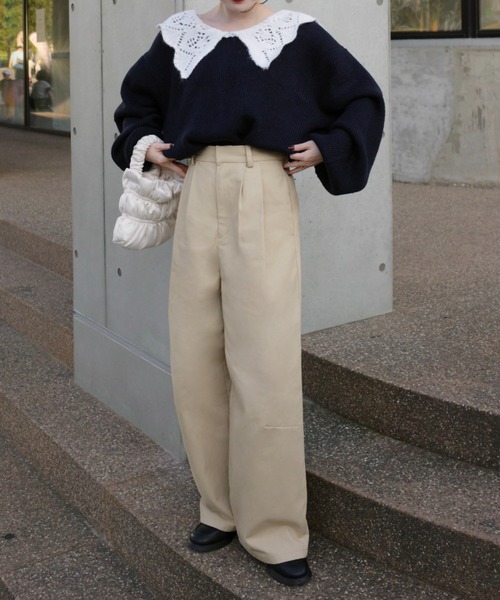 ワイドパンツ チノパン タック入りワイドチノパン レディース