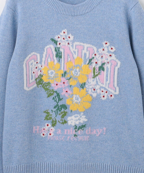 GANNI（ガニー） tシャツ Graphic Wool Sweater Flowers/グラフィック