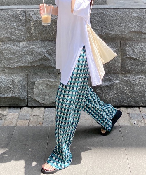 ワイドパンツ パンツ パターンプリーツパンツ レディース : ZOZOTOWN