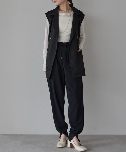 Fizz（フィズ） パンツ カットジョーゼット裾スリットジョガーパンツ