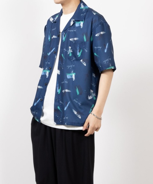 NAVY シャツ 半袖 NAVYメッシュプリント総柄シャツ/接触冷感