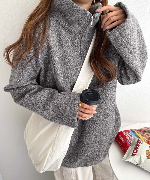 andme（アンドミー） ニット セーター ハーフジップボアプルオーバー