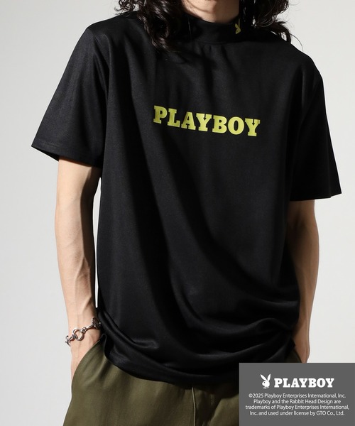 【人気コラボ】HYS×PLAY BOY 半袖プリントTee XL PLAYBOY（プレイボーイ） tシャツ プリントハイネック 半袖Tシャツ