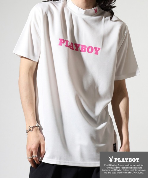【人気コラボ】HYS×PLAY BOY 半袖プリントTee XL PLAYBOY（プレイボーイ） tシャツ プリントハイネック 半袖Tシャツ