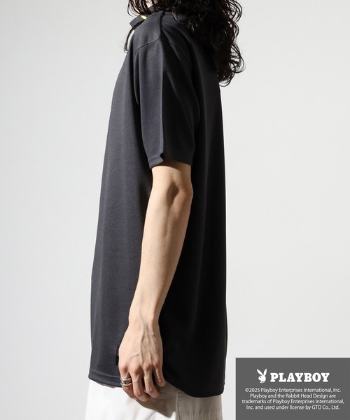 【人気コラボ】HYS×PLAY BOY 半袖プリントTee XL PLAYBOY（プレイボーイ） tシャツ プリントハイネック 半袖Tシャツ