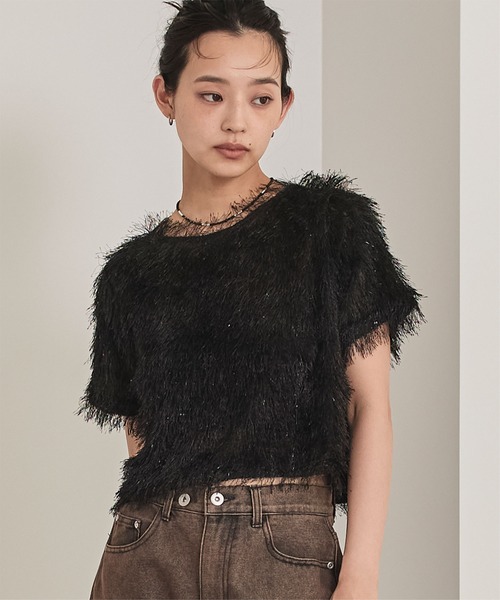 miette（ミエット） tシャツ 半袖 キラキラフリンジ半袖トップス