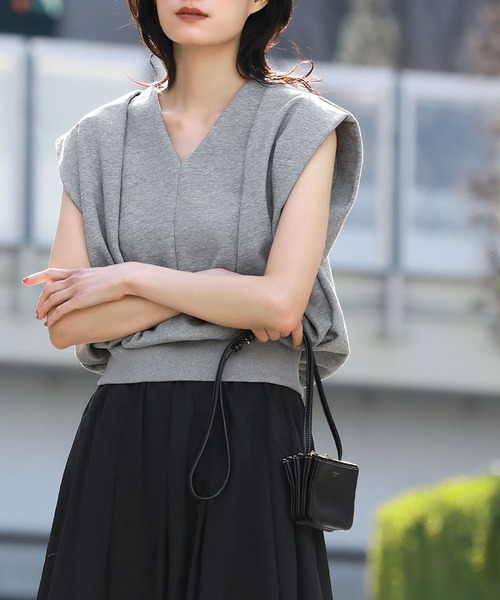 ELFRANK tシャツ ショート丈Vネック裏毛トップス「綿100％使用