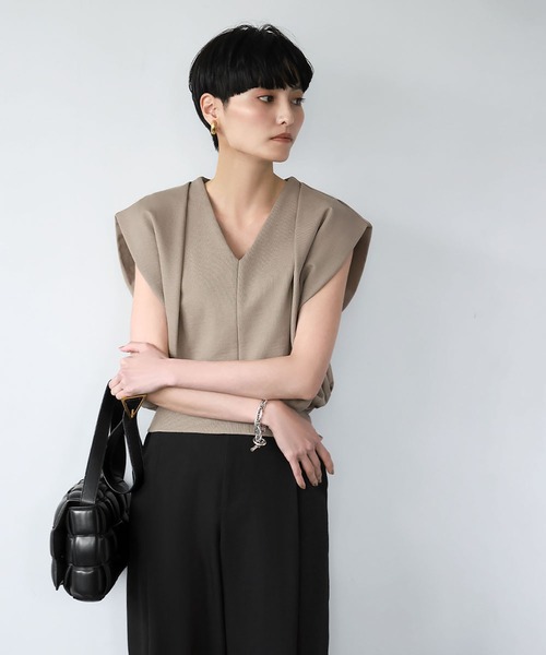 ELFRANK tシャツ ショート丈Vネック裏毛トップス「綿100％使用