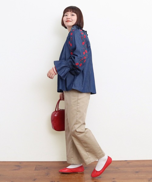 CHILD WOMAN ブラウス シャツ 袖刺繍ギャザーブラウス