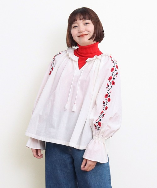 売れ筋商品|||CHILD WOMAN チャイルドウーマン 袖刺繍ギャザーブラウス CHILD WOMAN ブラウス シャツ 袖刺繍ギャザーブラウス