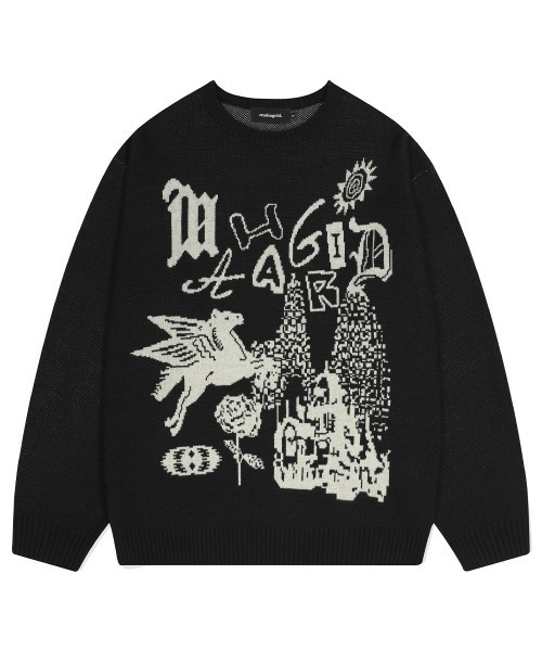 トレーナー スウェット 「mahagrid/マハグリッド」FANTASIA KNIT SWEATER/ファンタジアニットスウェット レディース メンズ