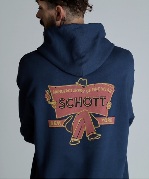 Schott☆ネオンサイン パーカー 要在庫確認 Schott N.Y.C パーカー Schott/ショット/HOODED SWEAT NEON SIGN