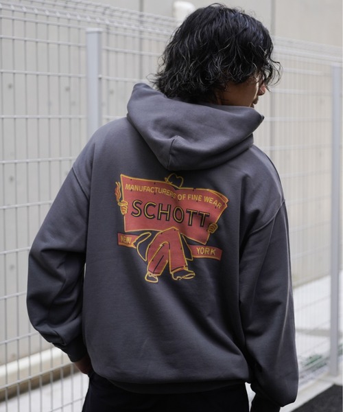 Schott☆ネオンサイン パーカー 要在庫確認 Schott N.Y.C パーカー Schott/ショット/HOODED SWEAT NEON SIGN