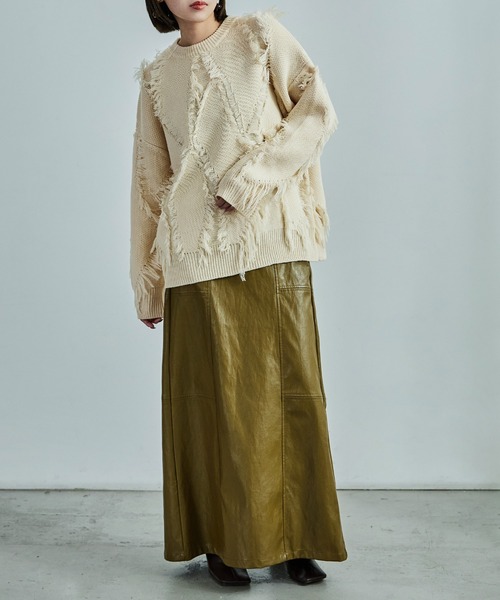 ニット セーター ジグザグフリンジ オーバーサイズニット レディース Fashion Letter ニット セーター ジグザグフリンジ オーバー