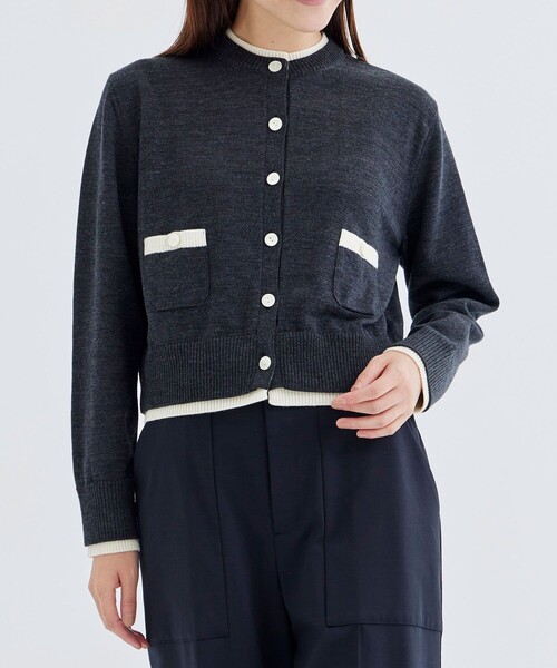 カーディガン 「THE TOKYO/ザトウキョウ」WASHABLE WOOL BICOLOR KNIT CARDIGAN/ウォッシャブルウールバイカラ