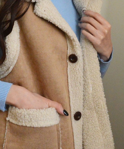 styiro（スタイロ） ベスト ジレ ボア襟付きフェイクムートンベスト