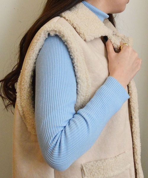 styiro（スタイロ） ベスト ジレ ボア襟付きフェイクムートンベスト