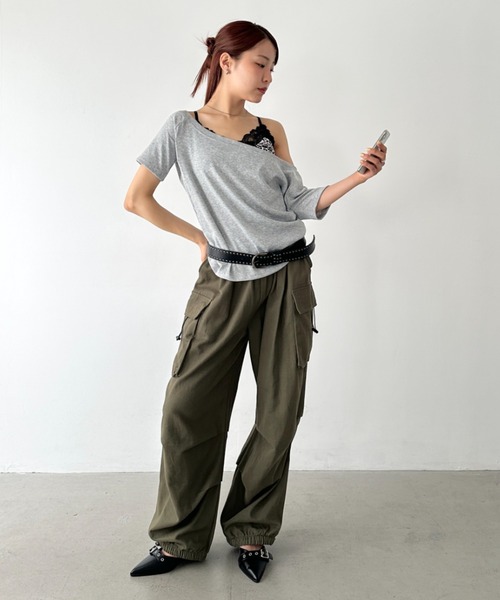Bamm カップ付き キャミソール カップ付きレオパードレース