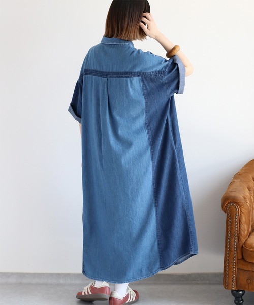 cepo（セポ） シャツワンピース デニムミックスパッチワークシャツ