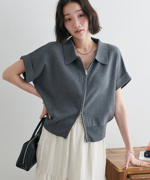 【Dior sport】配色パイピングクリケット半袖カーディガン Heather カーディガン 配色ボタンカーディガン（半袖） 126769