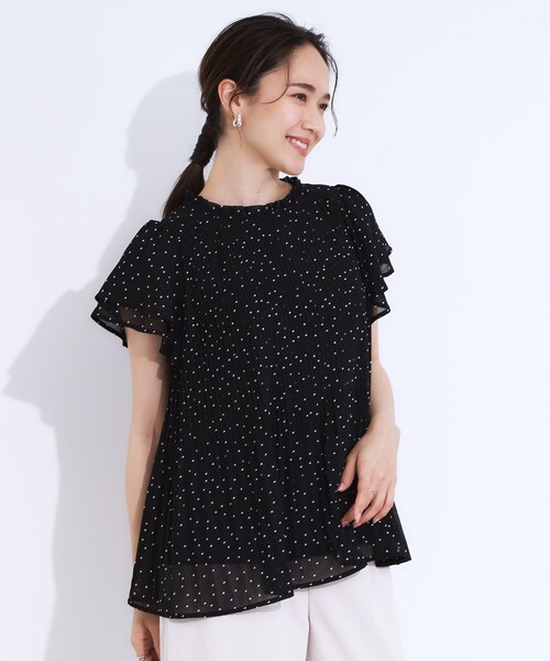 プリーツプリーズ半袖黒襟付きブラウス PLEATS PLEASE ISSEY MIYAKE（シャツ/ブラウス(半袖/袖なし)）のフリマ