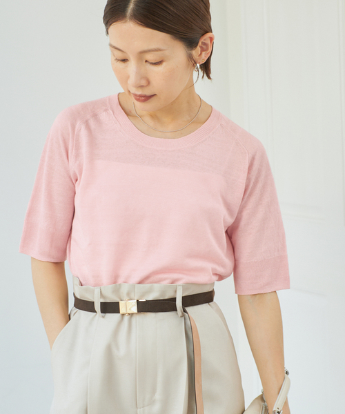 IENA ニット セーター 「追加」フレンチリネンハーフスリーブ