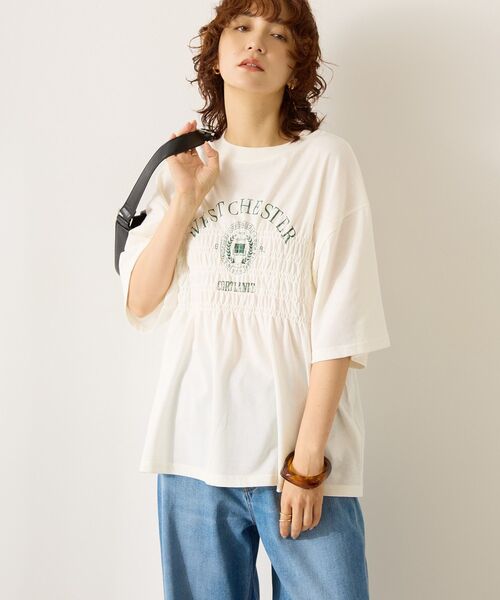 tシャツ シャーリング配色プルオーバー レディース 楽天市場】シャーリング配色メロウ半袖プルオーバー レディース