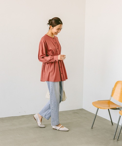 「GLOBAL WORK」 長袖チュニック LARGE ベージュ レディース