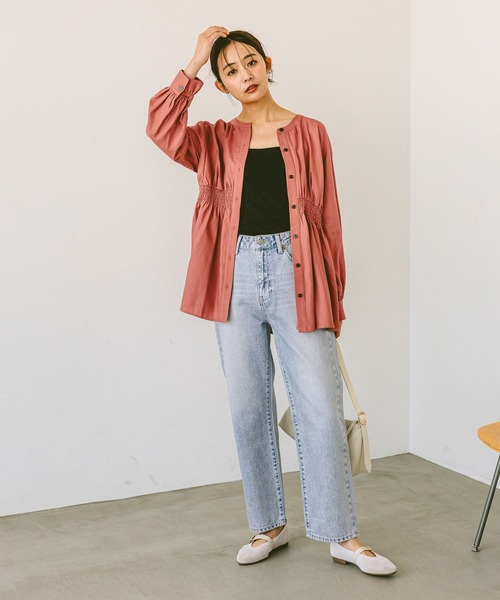「GLOBAL WORK」 長袖チュニック LARGE ベージュ レディース