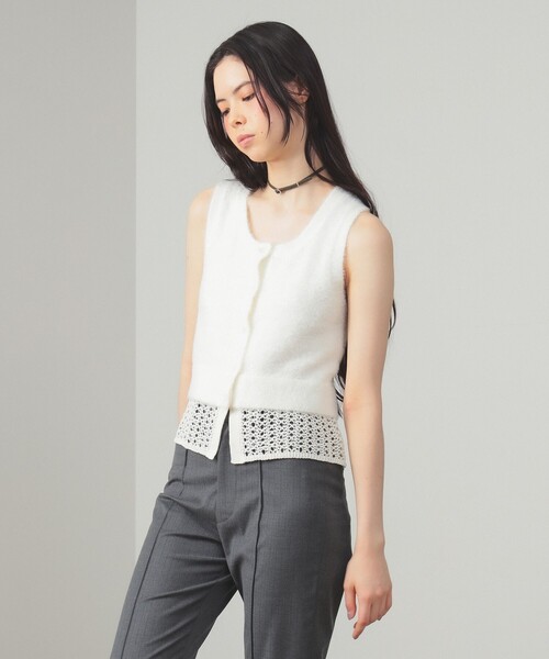 ベスト ジレ シャギー メッシュ ベスト レディース