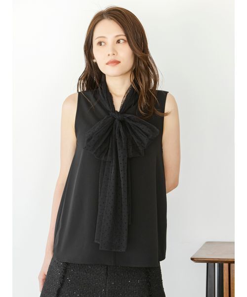 SNIDEL（スナイデル） ブラウス シャツ チュールボウタイノースリ