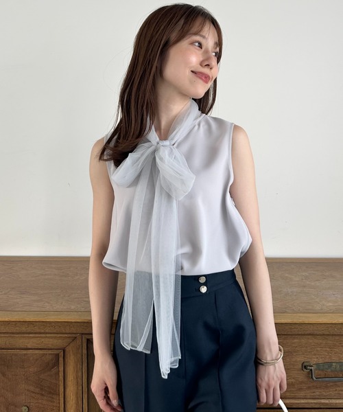 SNIDEL（スナイデル） ブラウス シャツ チュールボウタイノースリ