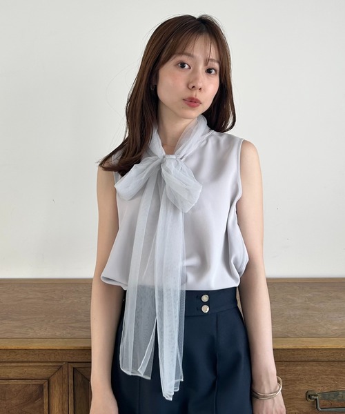 SNIDEL（スナイデル） ブラウス シャツ チュールボウタイノースリ