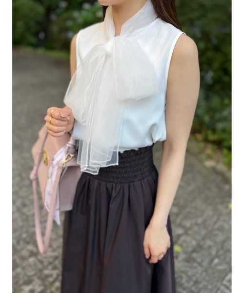 SNIDEL（スナイデル） ブラウス シャツ チュールボウタイノースリ