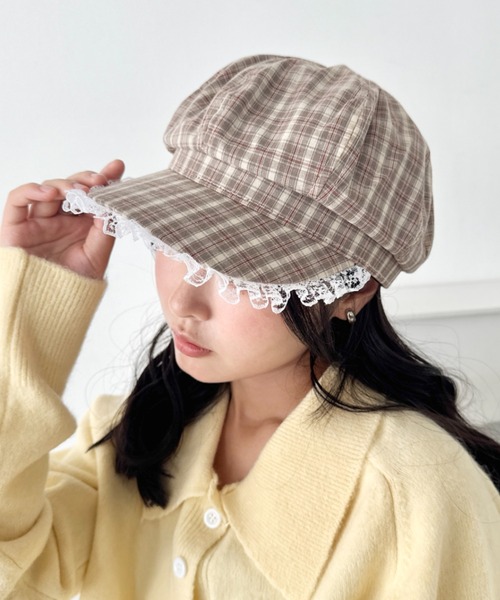 SOLLON.（ソルロン） 帽子 キャスケット レース付きチェック