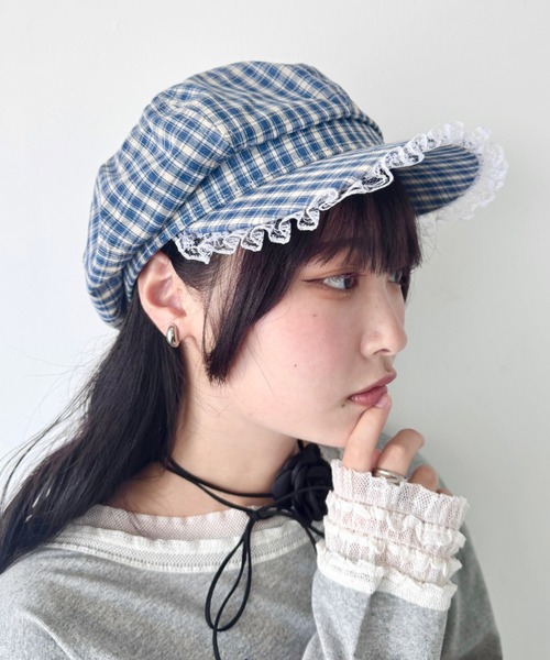 SOLLON.（ソルロン） 帽子 キャスケット レース付きチェック
