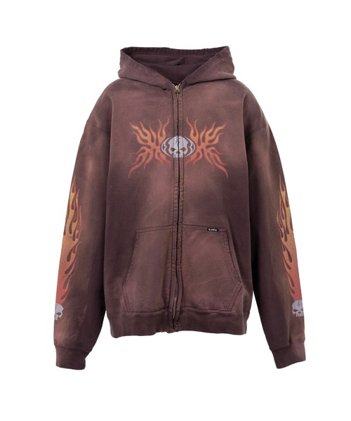 KAMIYA トレーナー スウェット “Skull Flame”Distressed Zip-up Hoodie