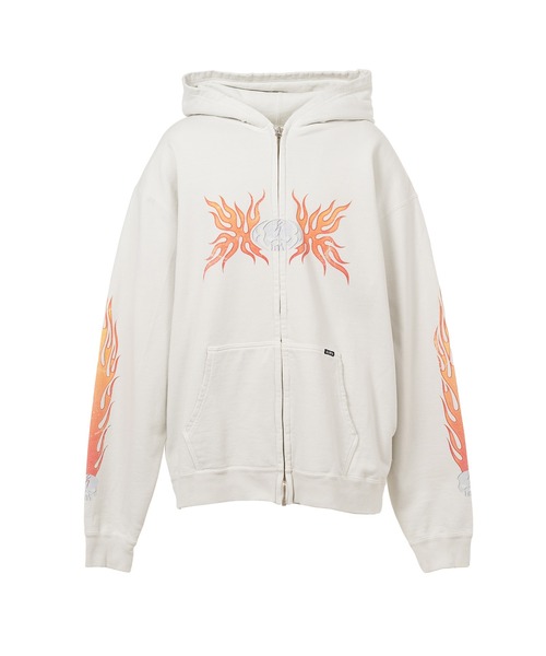 KAMIYA トレーナー スウェット “Skull Flame”Distressed Zip-up Hoodie