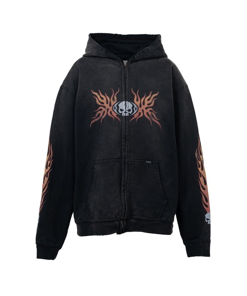 KAMIYA トレーナー スウェット “Skull Flame”Distressed Zip-up Hoodie