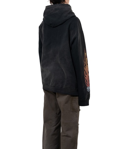 KAMIYA トレーナー スウェット “Skull Flame”Distressed Zip-up Hoodie