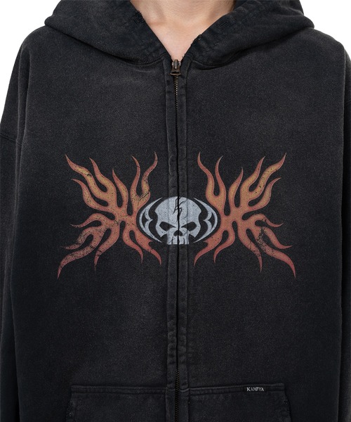 トレーナー スウェット “Skull Flame”Distressed Zip-up Hoodie メンズの画像