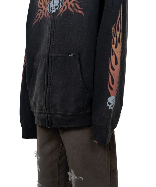 トレーナー スウェット “Skull Flame”Distressed Zip-up Hoodie メンズの画像