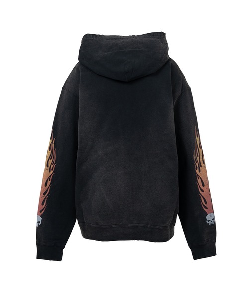 KAMIYA トレーナー スウェット “Skull Flame”Distressed Zip-up Hoodie