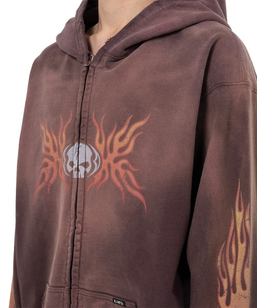 トレーナー スウェット “Skull Flame”Distressed Zip-up Hoodie メンズの画像