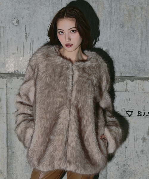 コート アウター ノーカラーフェイクファージャケット レディース | BLONDEY | 09