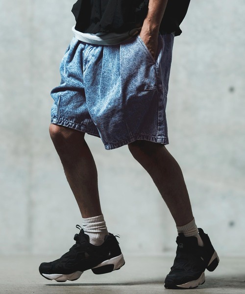 「GLIMCLAP」 デニムハーフパンツ S インディゴブルー メンズ_画像2