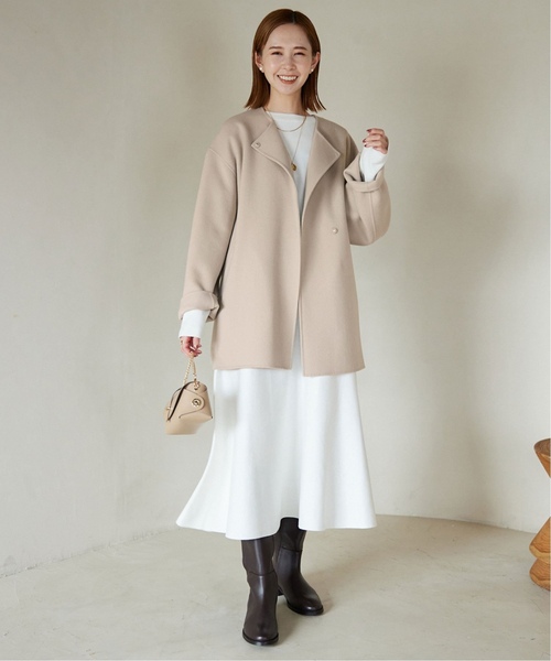 美品 SLOBE IENA ノーカラーギャザーブルゾン 38 グレー レディース SLOBE IENA（スローブイエナ）の「3WAYノーカラーギャザーブルゾン