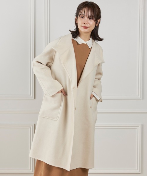 イネド　コート　大きいサイズ15号 INED（イネド） ノーカラーコート コート ライトウエイト両面ビーバー